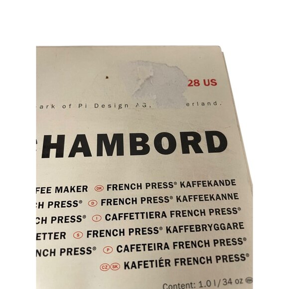 Bodum Chambord French Press Coffee Maker 34 Oz Stainless Steel & Glass With Scoo - Picture 4 of 12